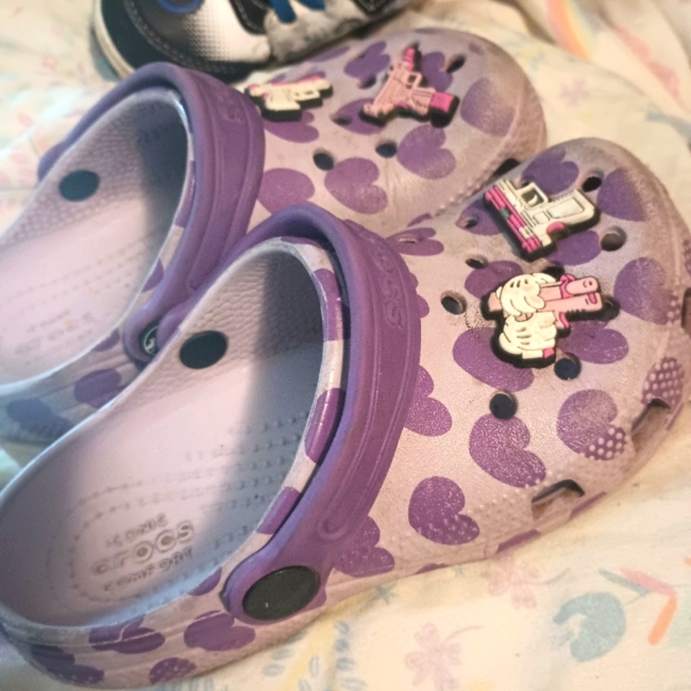 Girls Purple Hearts Crocs size 12